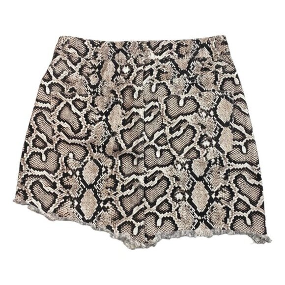 ZARA Snake Print Denim Mini Skirt Sz  Medium Asymmetrical Hem - Picture 8 of 8
